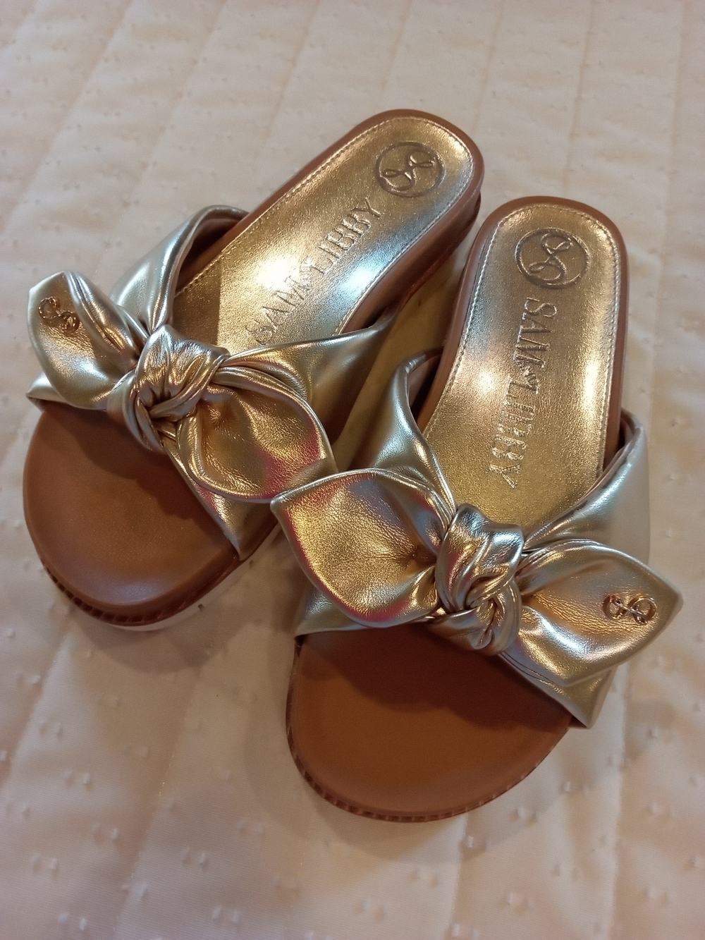 Sam & Libby Gold Knot Slide Sandals Sz 7